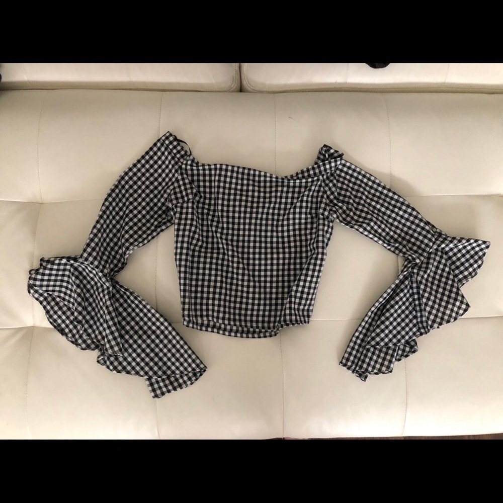 Checkered off the shoulder shirt